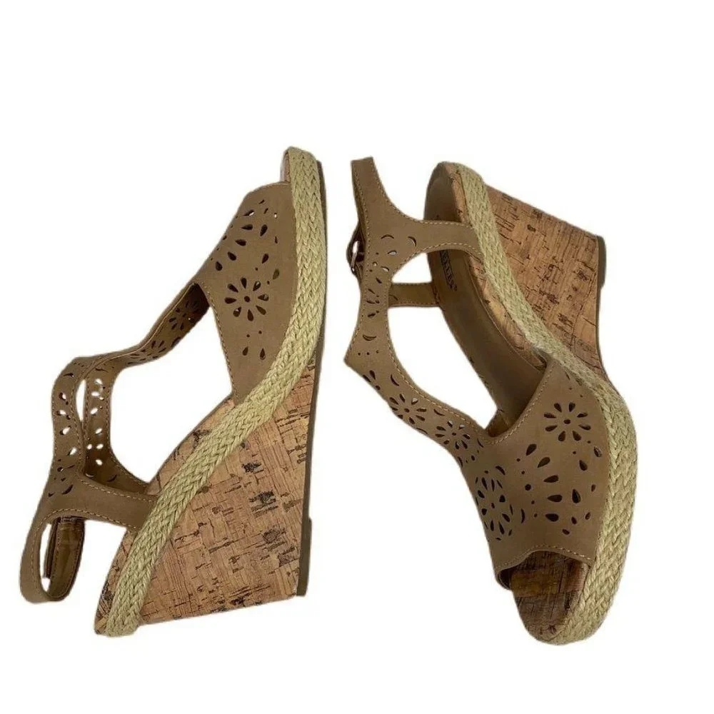 Seychelles Tan Floral Cutout Cork‎ Wedges Sandals